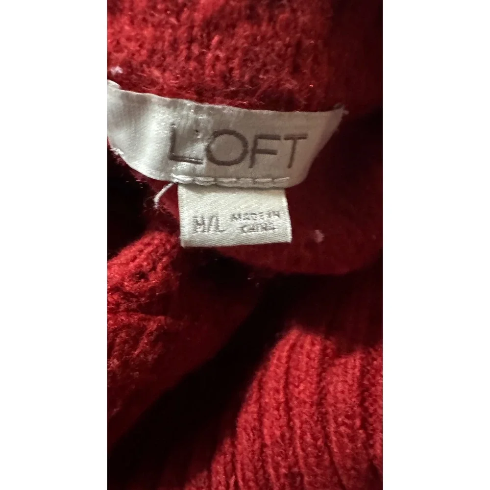 LOFT Womens Red Diamond Cable Knit Turtleneck Poncho Sweater Size‎ M/L